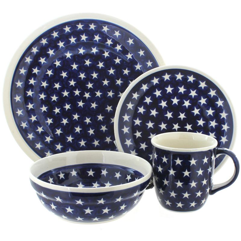 Blue Rose Polish Pottery Stars 4 Piece Place Setting - Service for 1