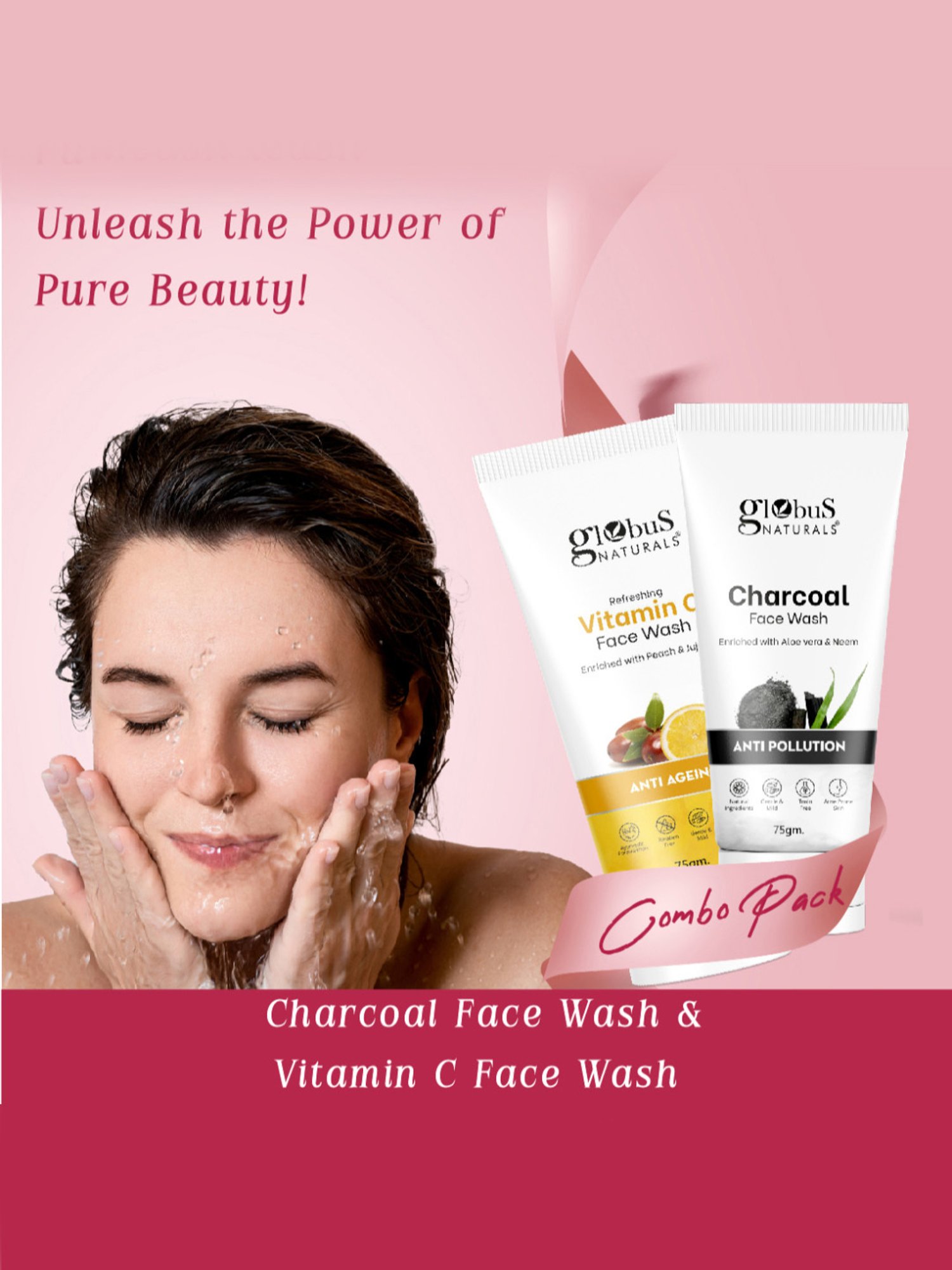 Globus Naturals Charcoal & Refreshing Vitamin C Face Wash Combo