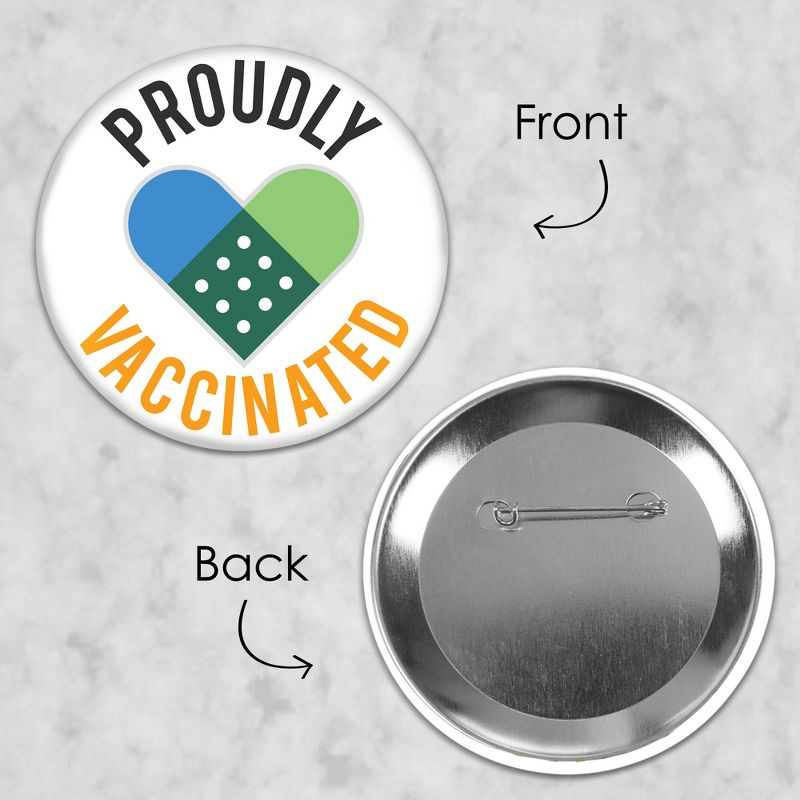 Big Dot of Happiness Proudly Vaccinated - 3 inch Vaccine Badge - Pinback Buttons - Set of 8