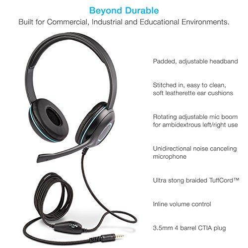 Cyber Acoustics 3.5mm Stereo Headset with Headphones and Noise Cancelling Microphone for PCs, Tablets, and Cell Phones in the Office, Classroom or Home (AC-5002)