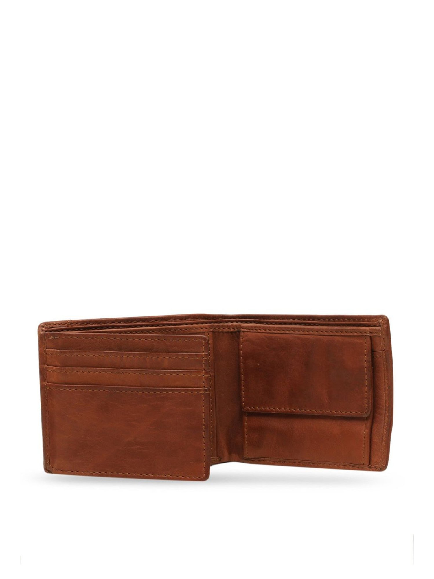 KOMPANERO Arlo Cognac Leather Textured Bi-Fold Wallet