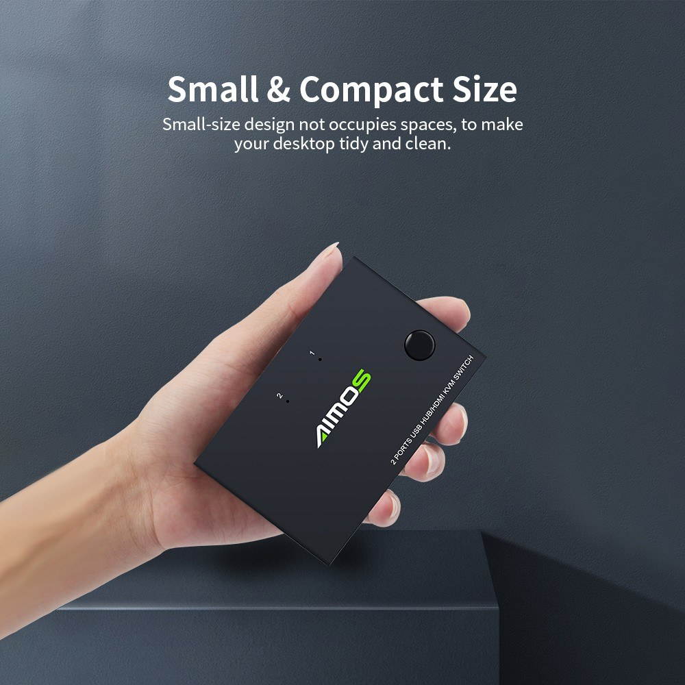 AIMOS AM-KVM201CC 2-Port HDMI KVM Switch Support 4K*2K@30Hz HDMI KVM Switcher Keyboard Mouse USB