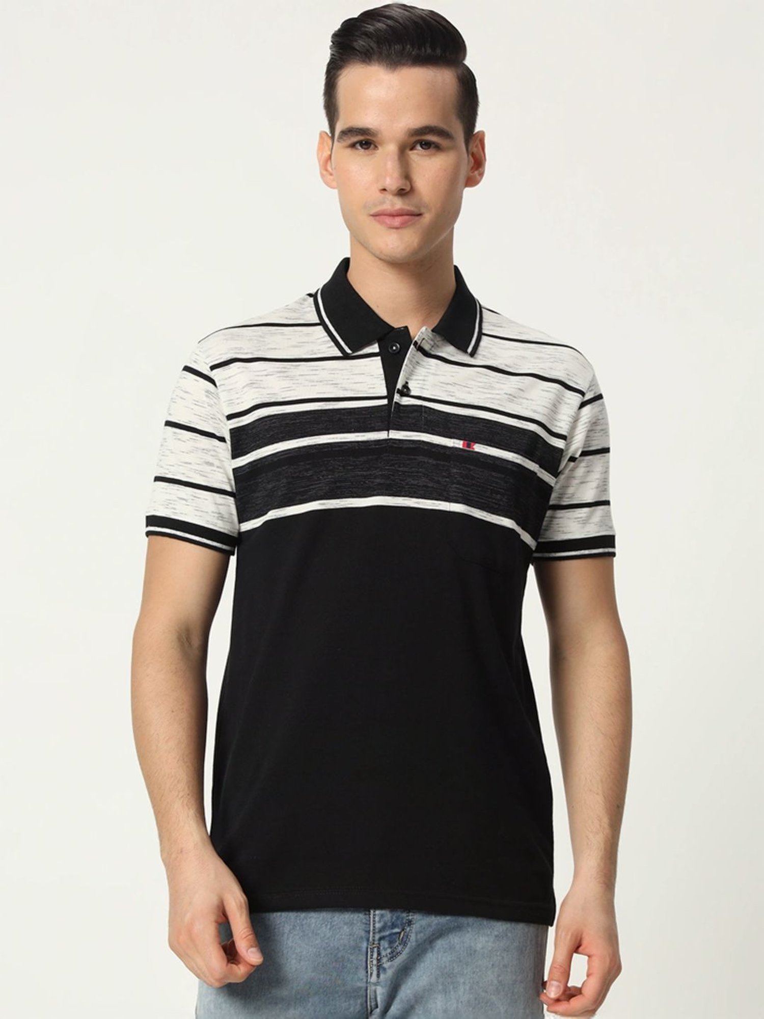 Tab91 White Regular Fit Striped Polo T-Shirts