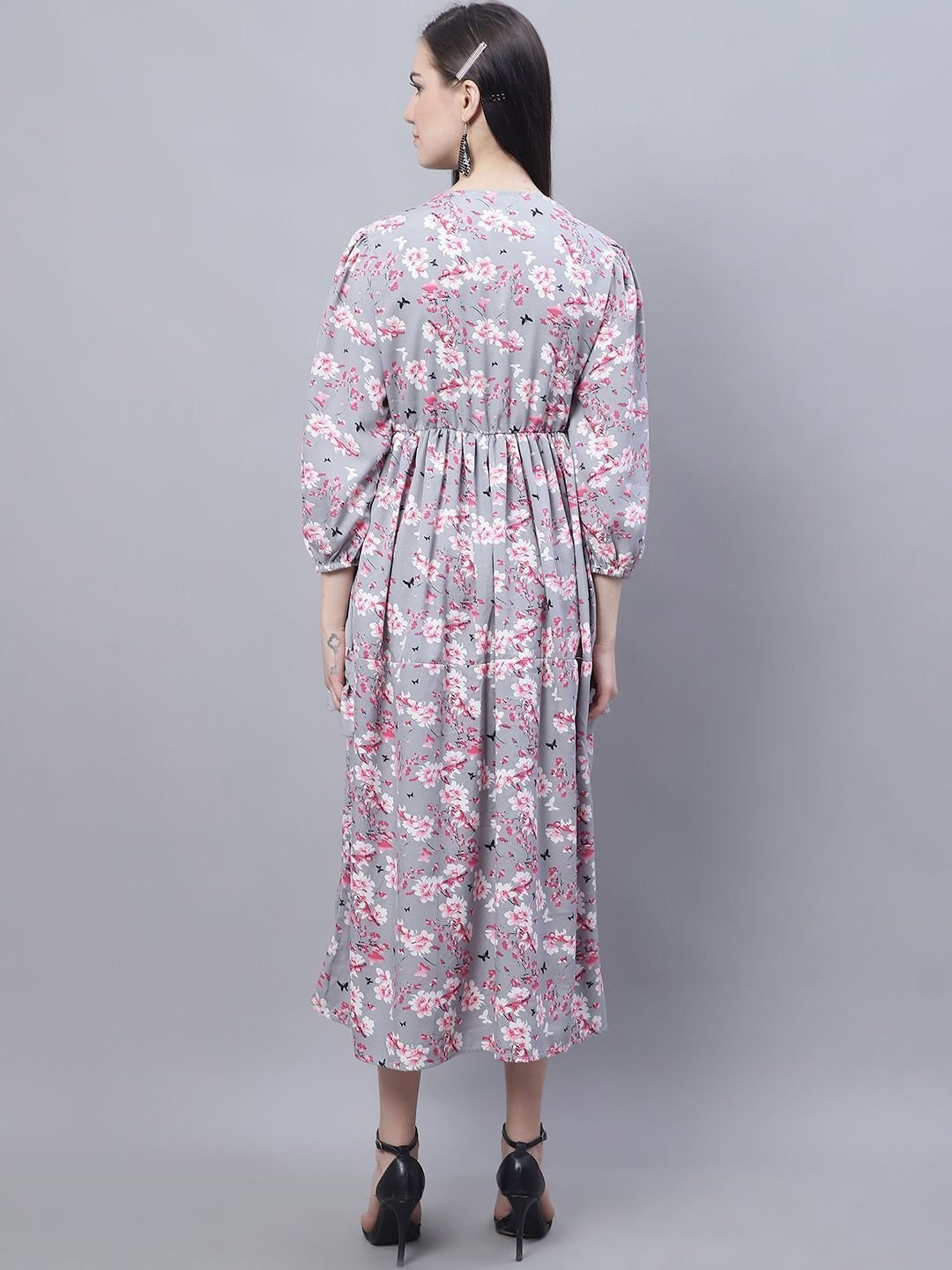 Moms Maternity Grey Printed Dress