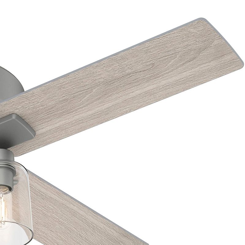 Hunter Fan Company Pelston 44 Inch Indoor Home Small Room 3 Speed Ceiling Fan w/ LED Light, 5 Light Gray Oak Blades, & Pull Chain, Silver