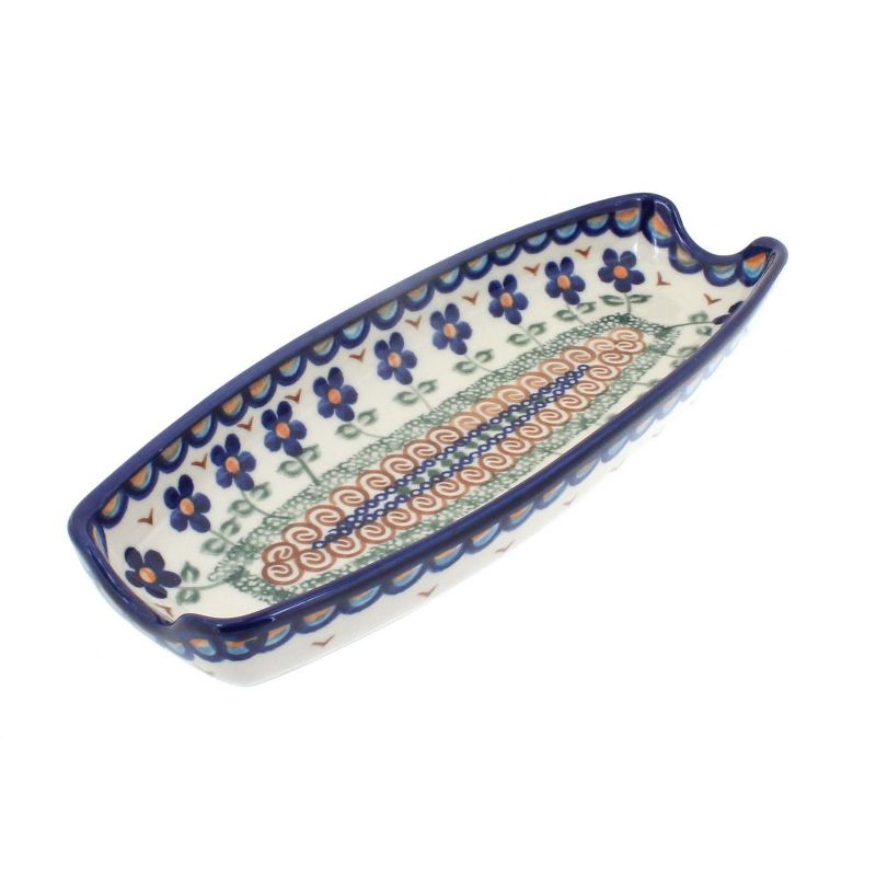 Blue Rose Polish Pottery Aztec Flower Corn on the Cob Dish