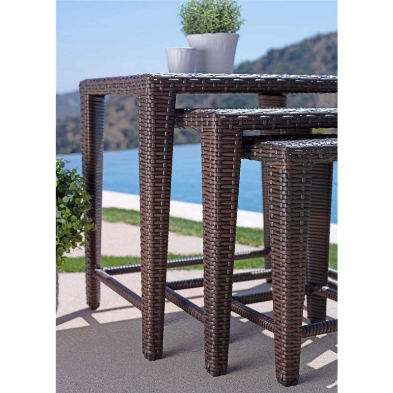 Coaster Home Furnishings Sevan 3 Piece Wicker Outdoor Patio and Deck Traditional Nesting Side Small, Medium, and Large Table Set, Brown