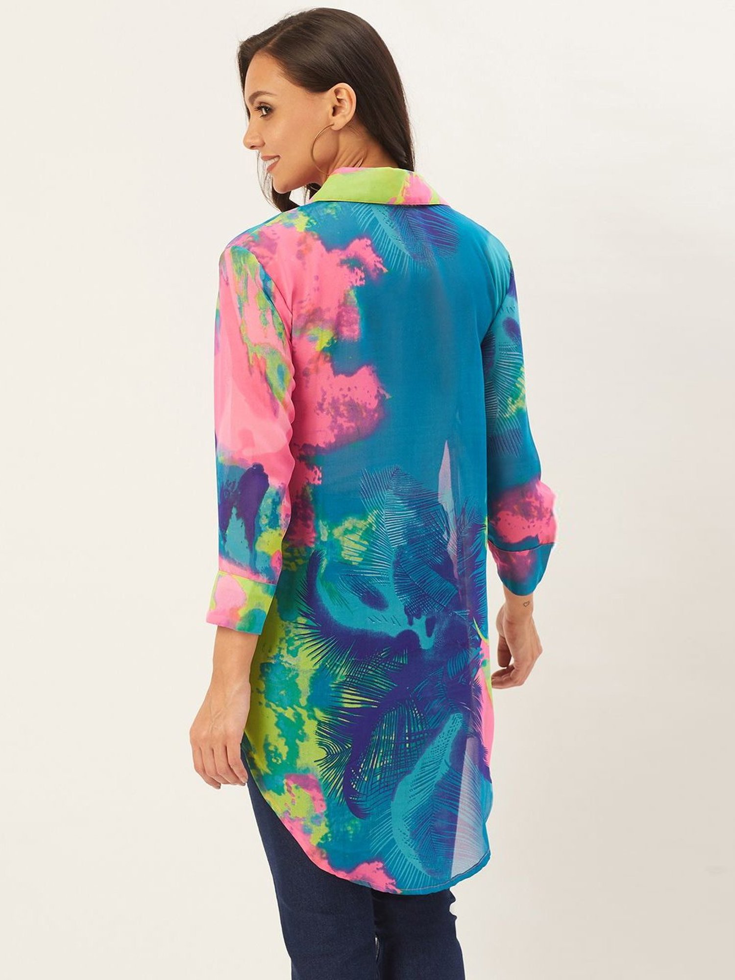 Anvi Be Yourself Pink & Blue Tie & Dye Shirt