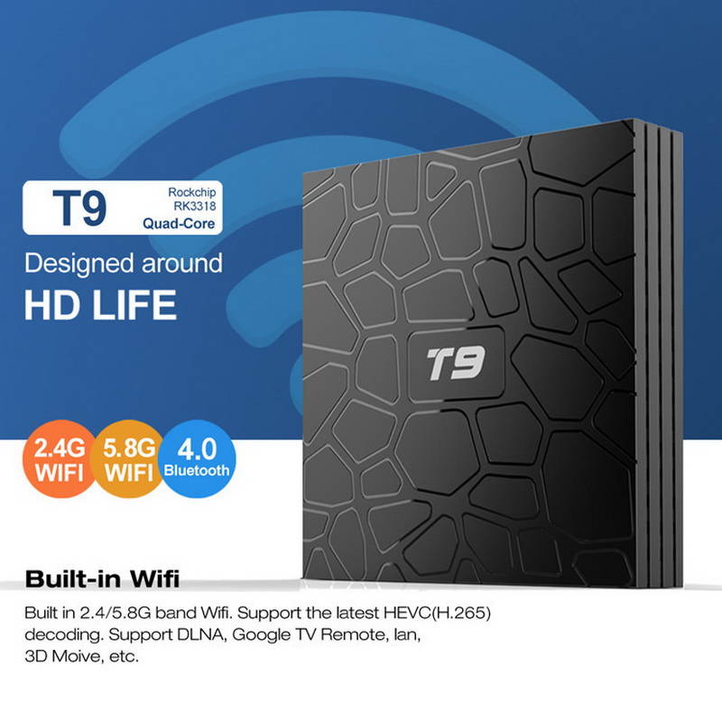 T9 RK3318 TV Box 4GB 64GB Android 9.0 USB 3.0 4k HD network player Set-Top Box CF HDMI Dual frequency wifi Bluetooth 4.0