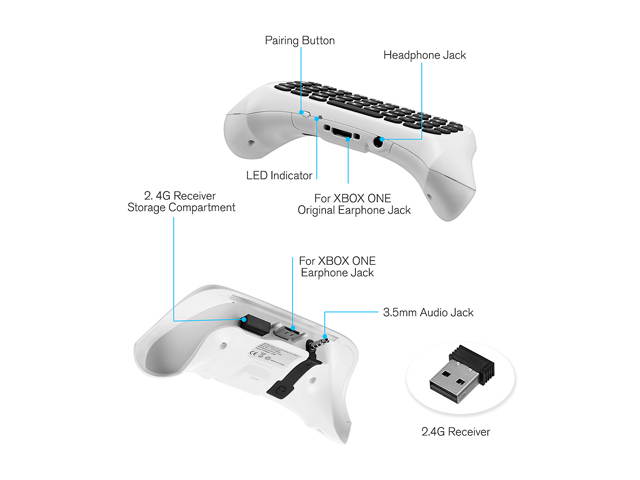 FirstPower Xbox one keyboard, megadream mini wireless game  keyboard with 3.5mm audio / headset jack and mouse function, keypad game handle for Microsoft Xbox one, Xbox one s controller and PC- 2.4