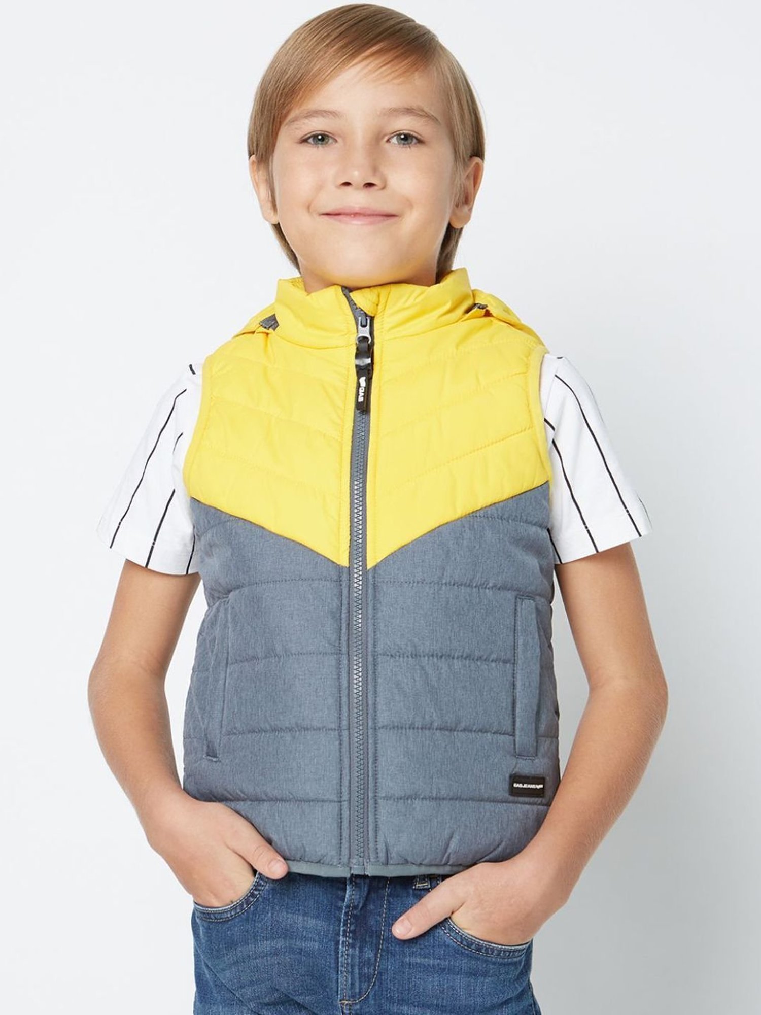 GAS Kids Grey & Yellow Color Block Jacket
