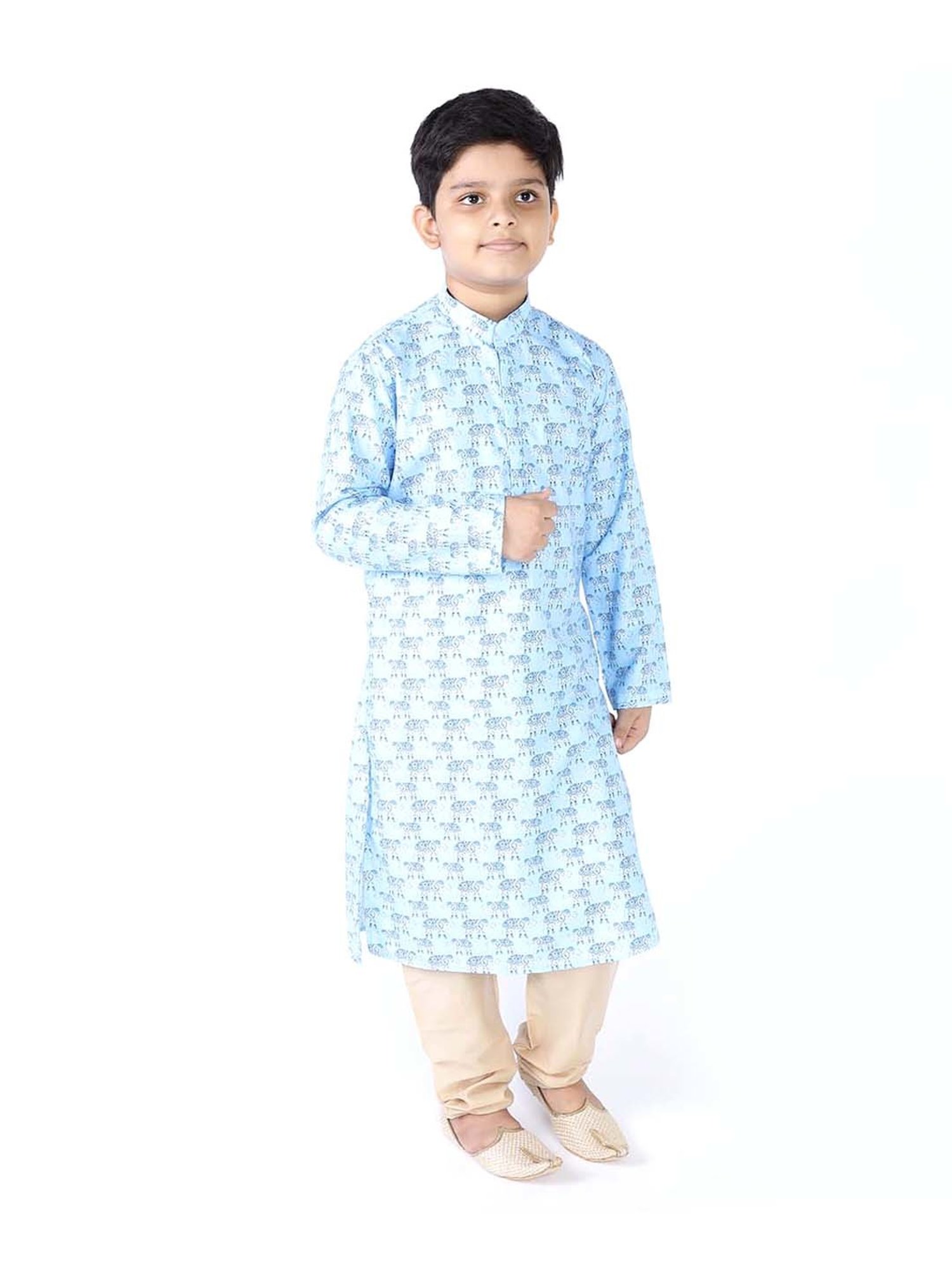 TABARD Kids Blue & Beige Cotton Printed Kurta Set
