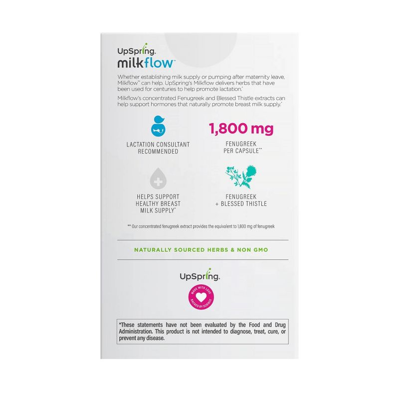 UpSpring Milkflow Fenugreek + Blessed Thistle Capsules Breastfeeding Supplement - 100ct