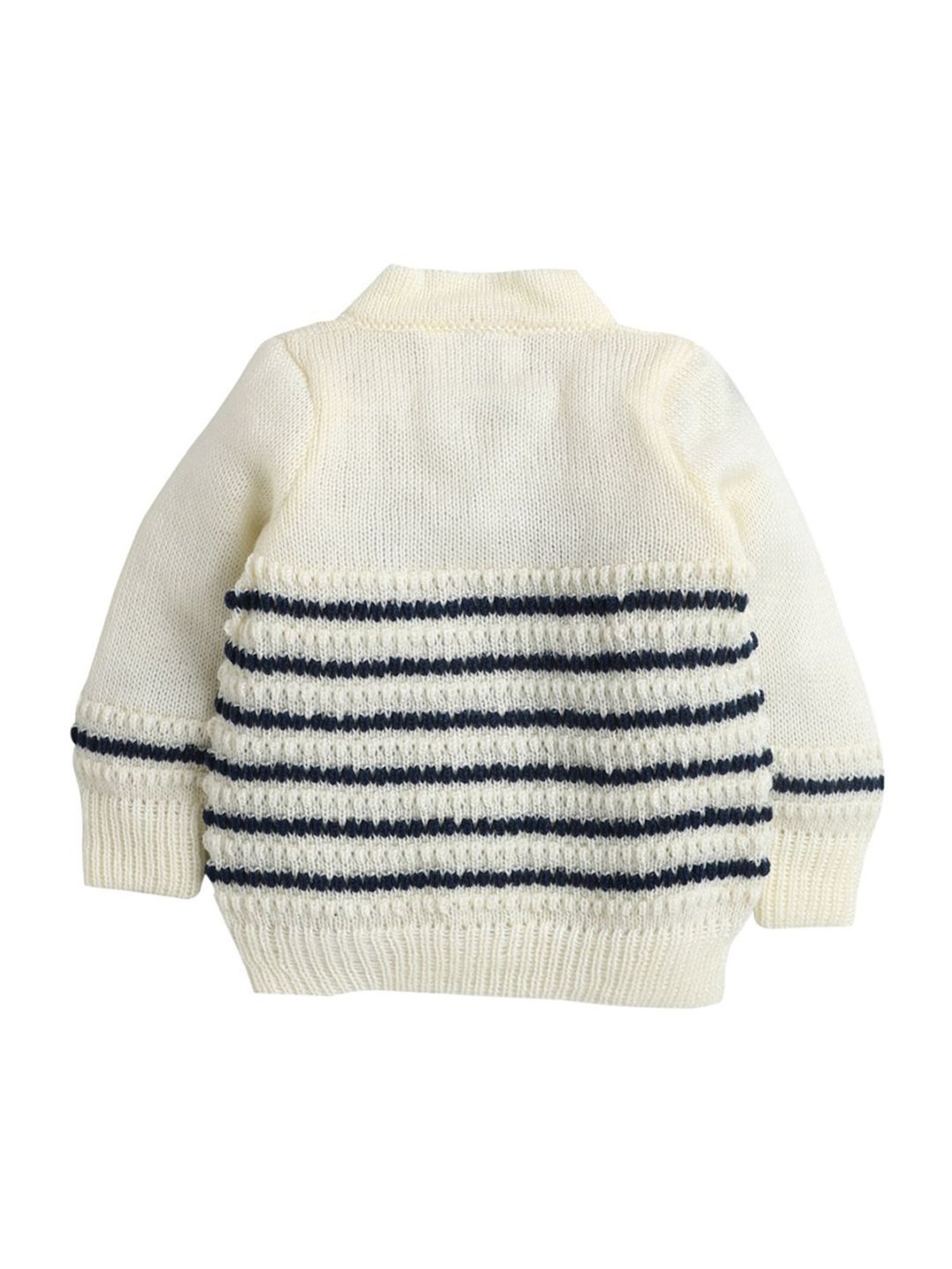Little Angels Kids Cream & Navy Striped Full Sleeves Sweater Set