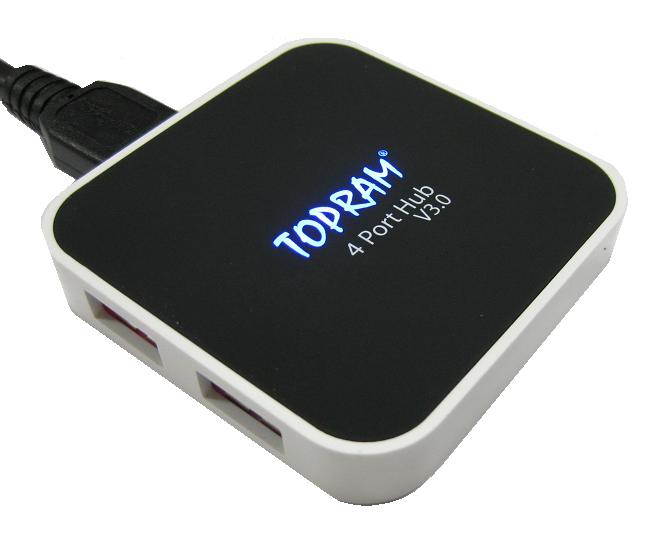 TOPRAM External 4 ports USB 3.0 Super Speed Pocket Sized Back Light Design 4-port High Speed Hub up to 5Gbs