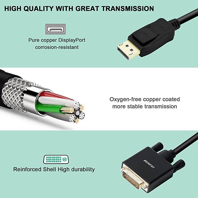 DisplayPort to DVI 6 Feet Cable 2 Pack  Dp Display Port to DVI Converter Male to Male GoldPlated Cord 6 Feet Black Cable Compatible for Lenovo Dell HP and Other Brand