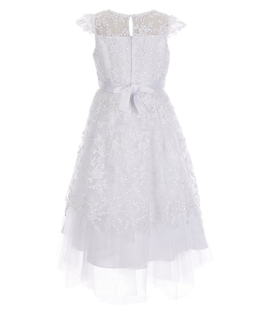 Us Angels Big Girls 6-14 Cap-Sleeve Lace Beaded Mesh Communion Dress