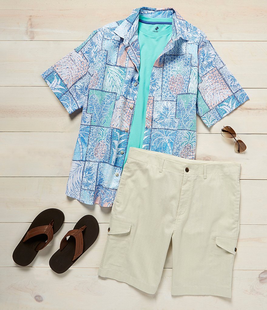 Caribbean Batik Texture Linen Short-Sleeve Woven Shirt