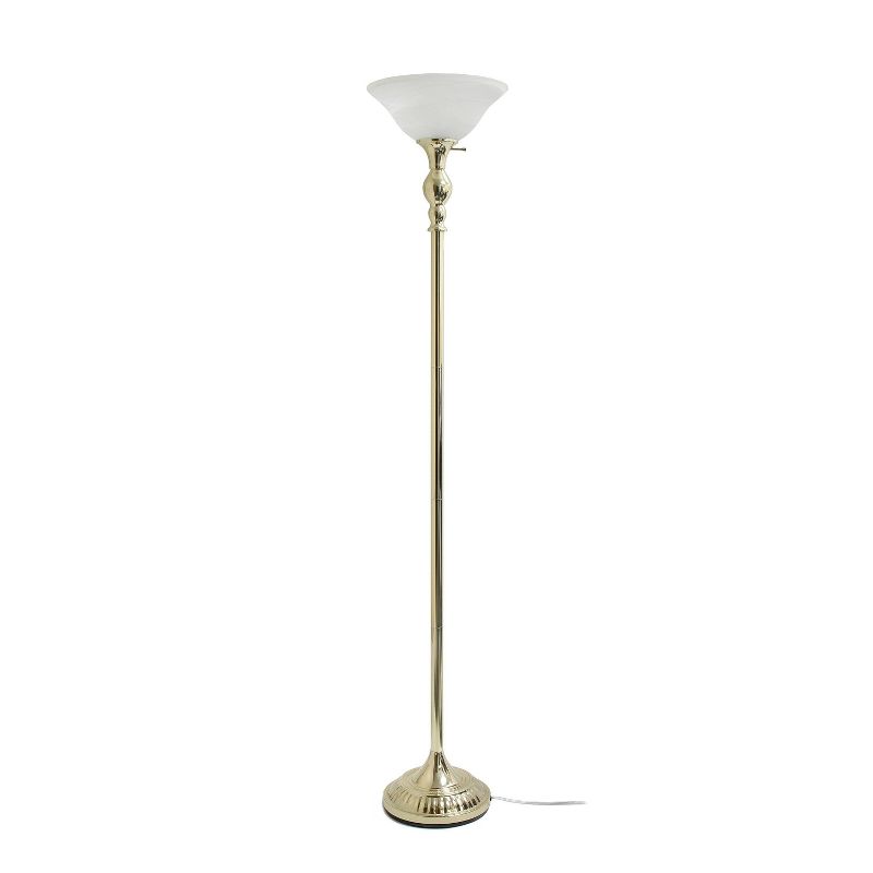 1 Light Torchiere Floor Lamp with Marbleized Glass Shade Gold - Elegant Designs