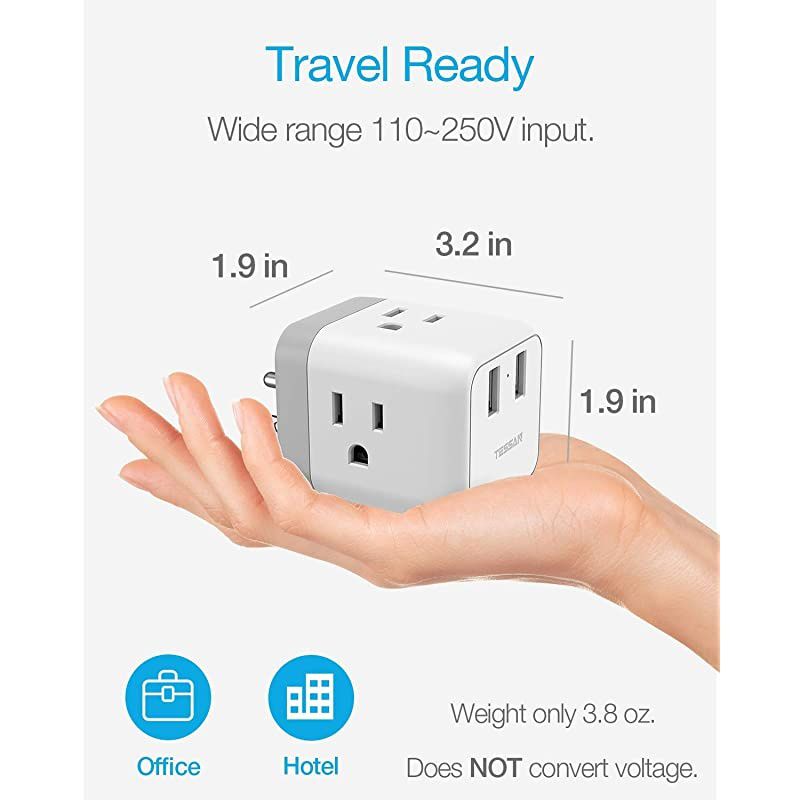 Plug Outlet Extender with USB Charger, Travel Charging Cube Power Wall Outlet Expander for Cruise Essentials, ple Outlet Plug Splitter for Home, Dorm, Office