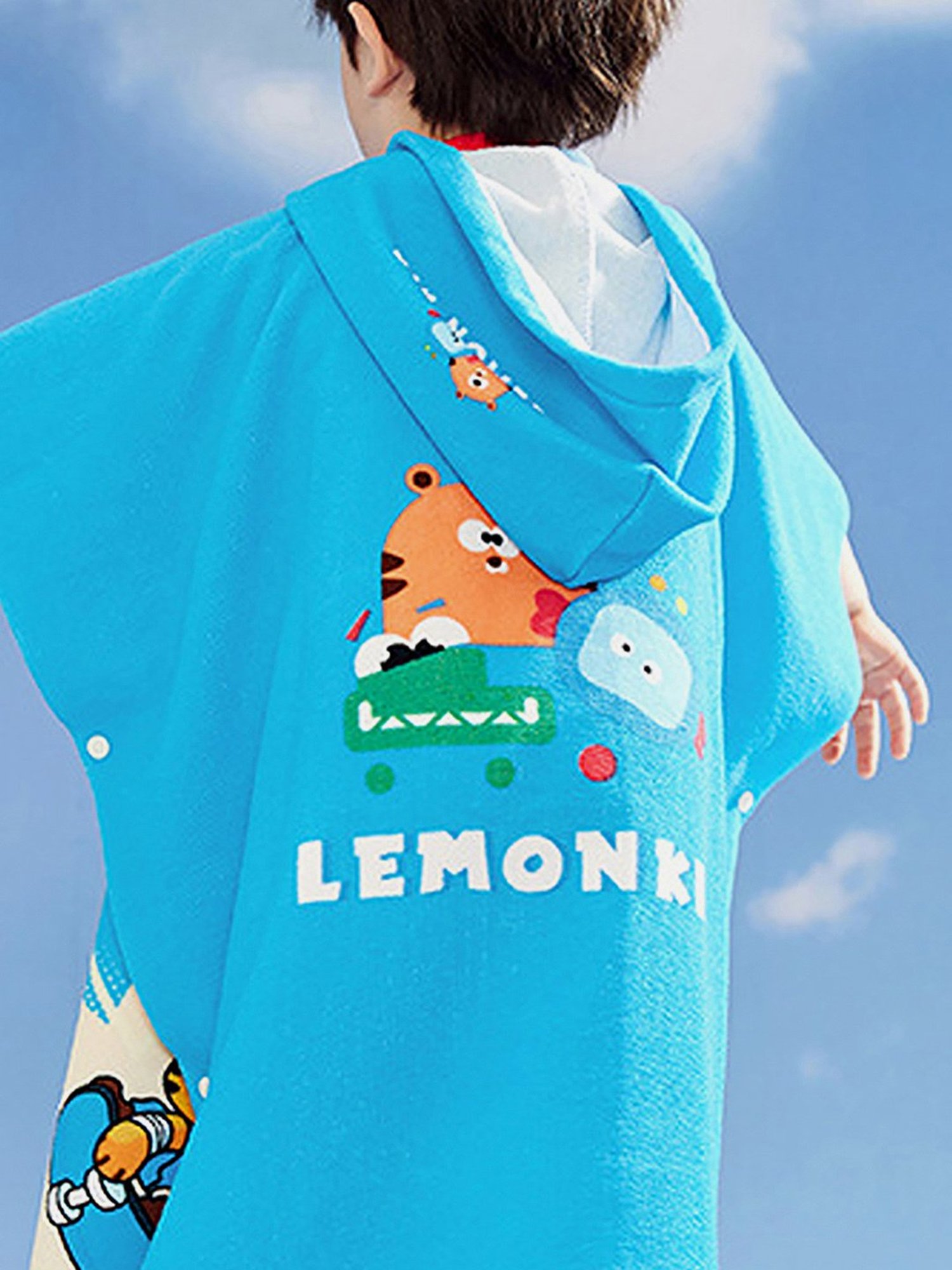 Little Surprise Box Kids Blue Printed Swim Poncho with Swim Bag