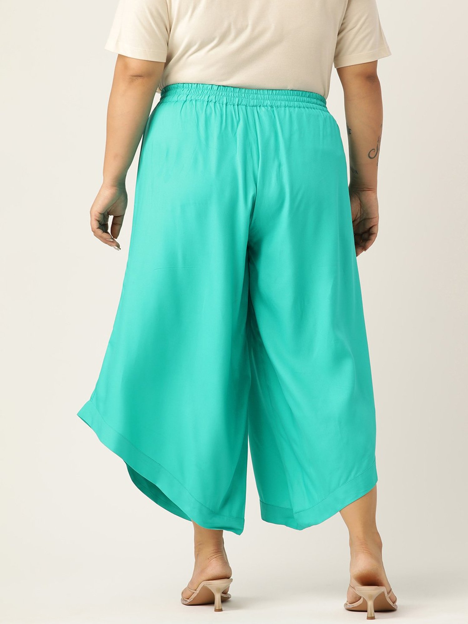 theRebelinme Turquoise Relaxed Fit High Rise Plus Size Culottes