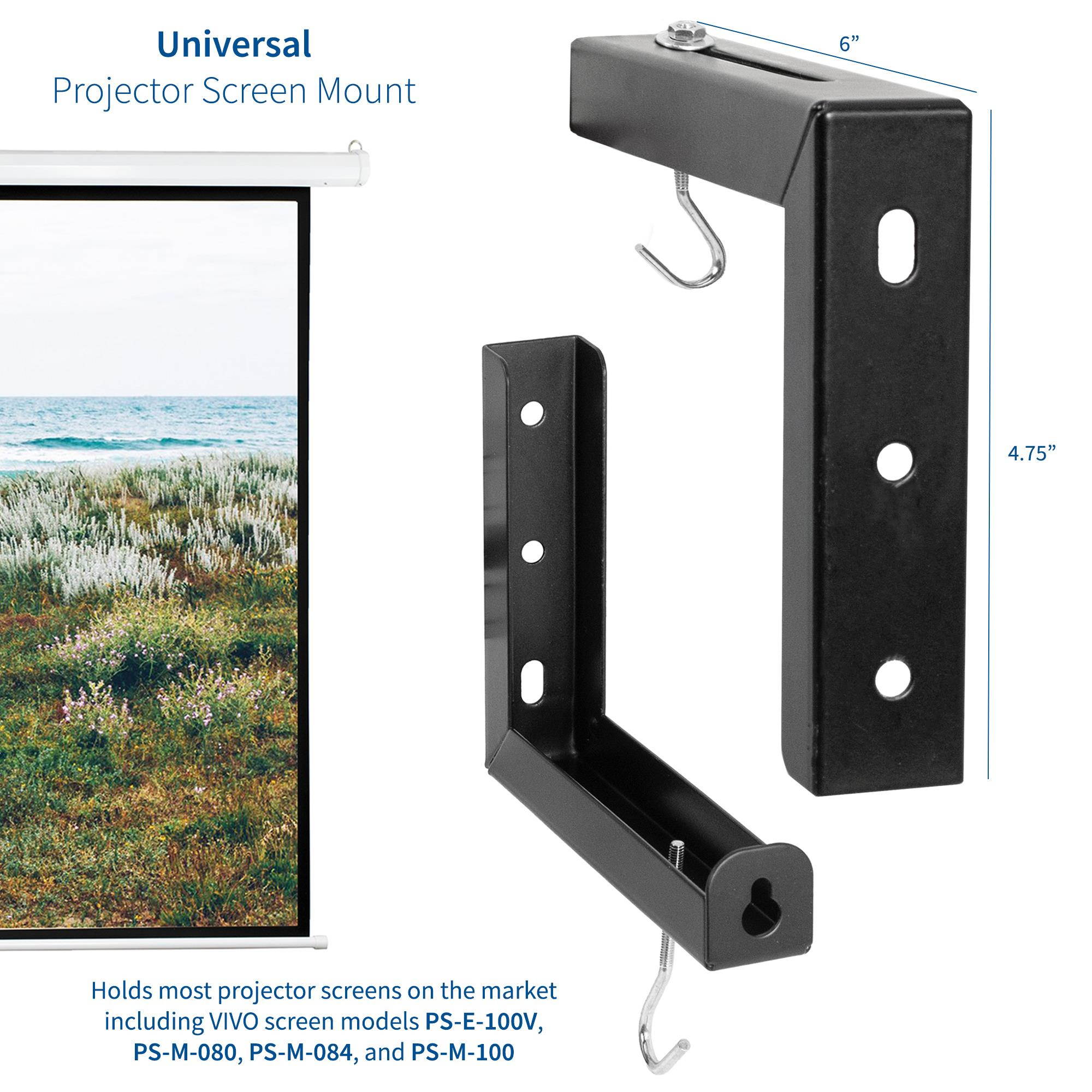 VIVO Black Universal Wall Hanging 6" Adjustable L-Bracket Mount Plate Kit for Projector Screens (MOUNT-PS01B)