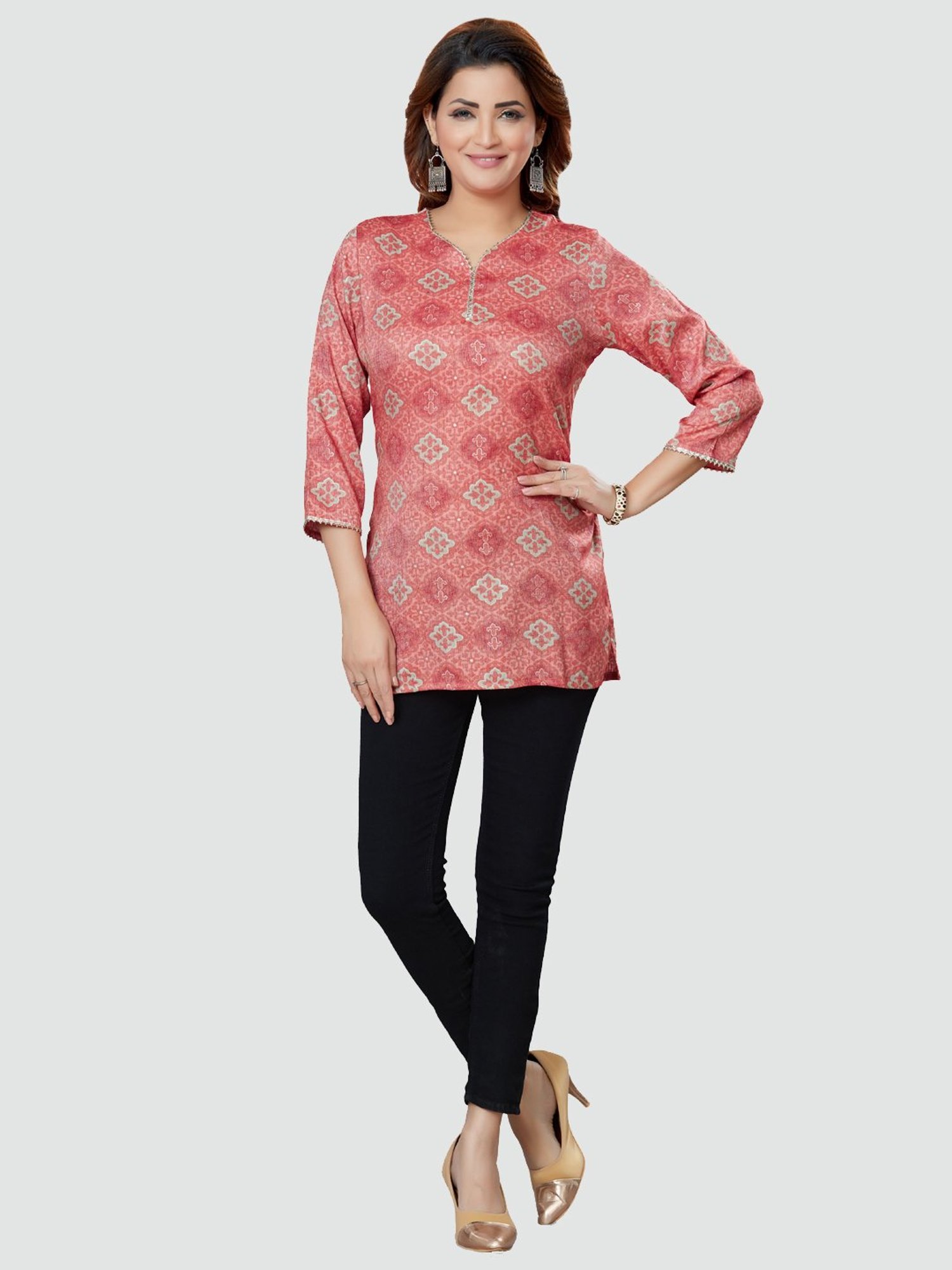 Saree Swarg Pink Printed Tunic
