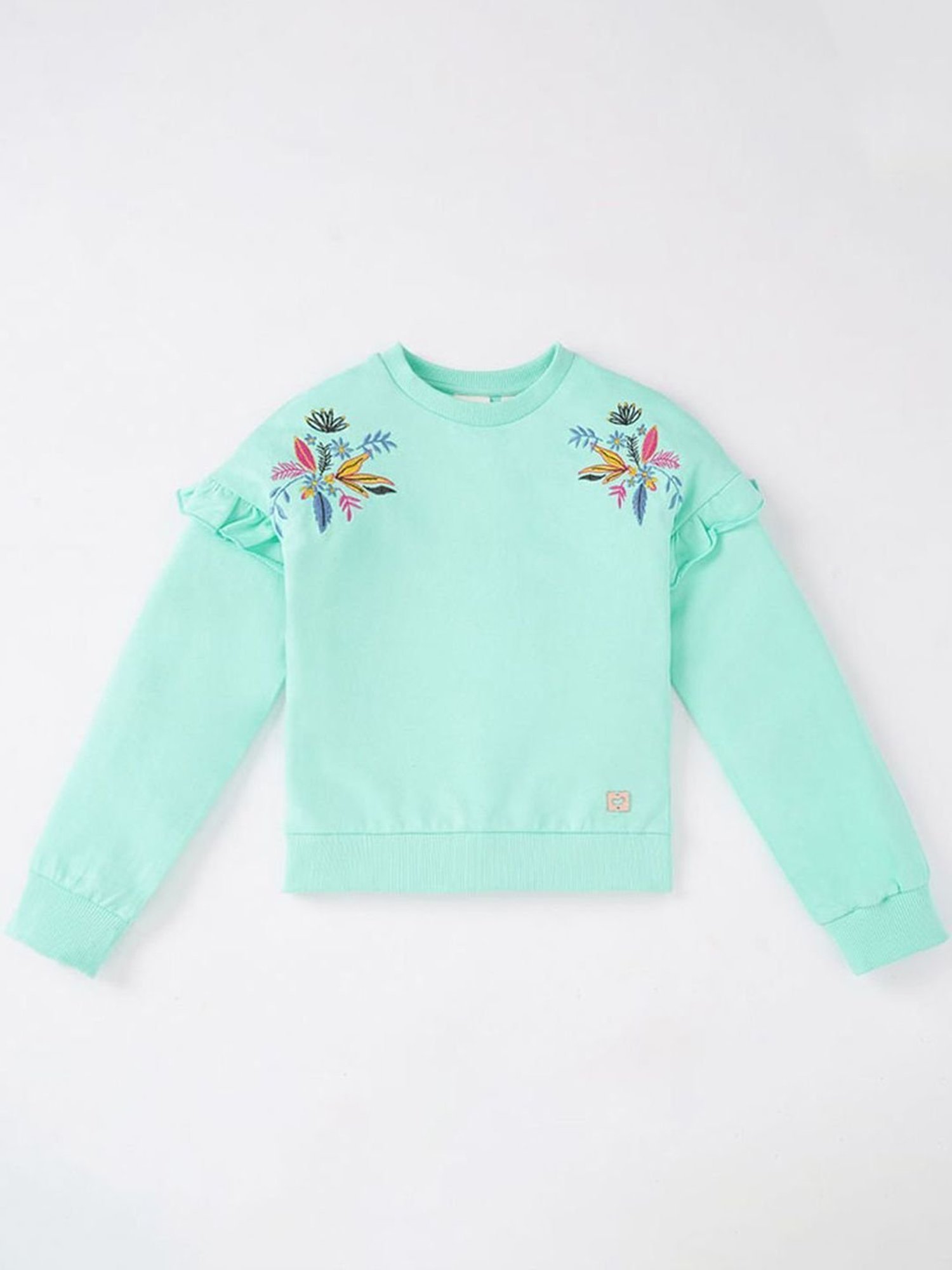 Ed-a-Mamma Kids Green Cotton Embroidered Full Sleeves Sweatshirt