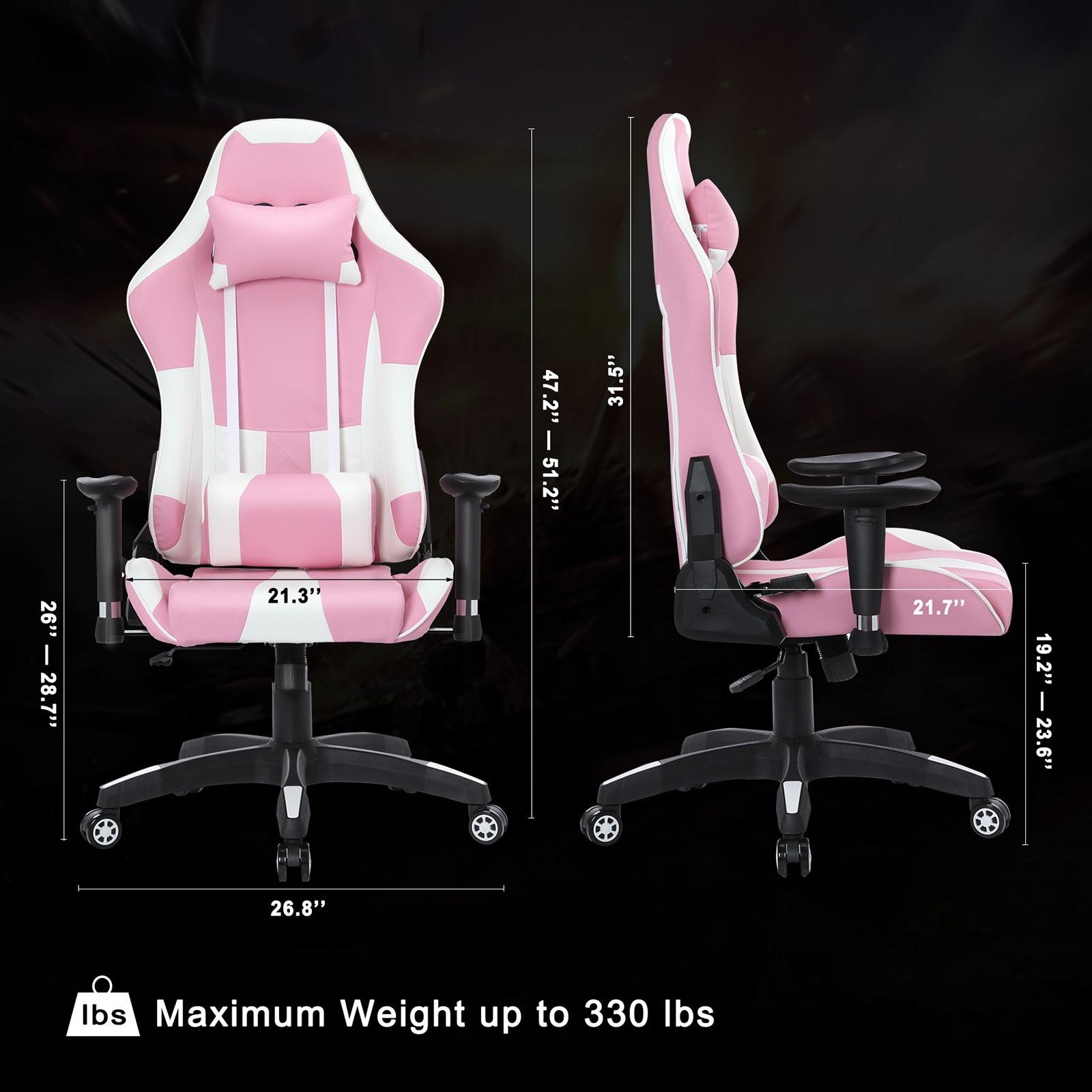 YOUTHUP Racing Style Gaming Chair Adjustable Ergonomic Computer Desk Chair,PU Leather Racing Reclining Swivel High Back Chair with Headrest and Lumbar Support,Pink