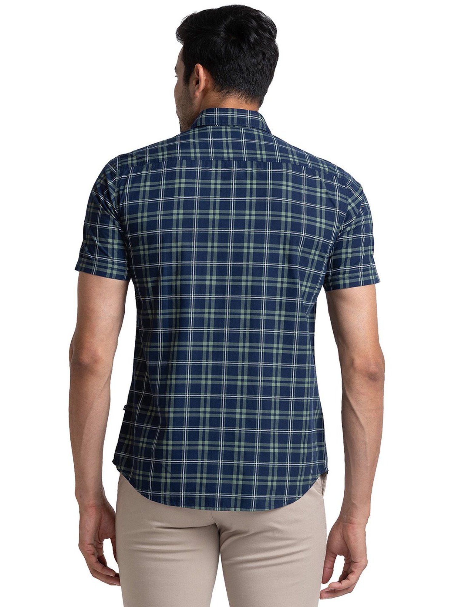 Parx Green & Navy Slim Fit Check Shirt