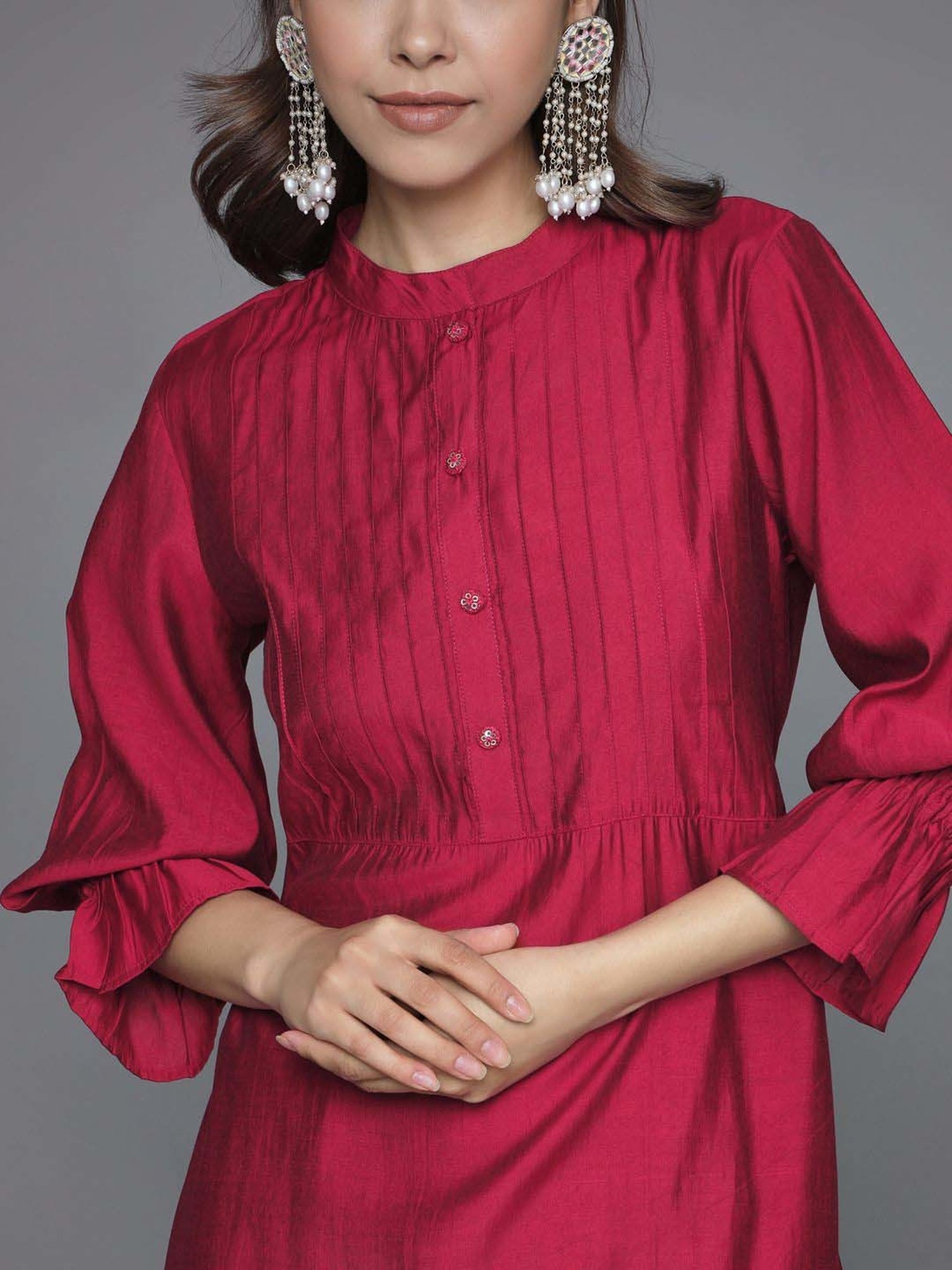 Heeposh Maroon Plain Kurti Pant Set