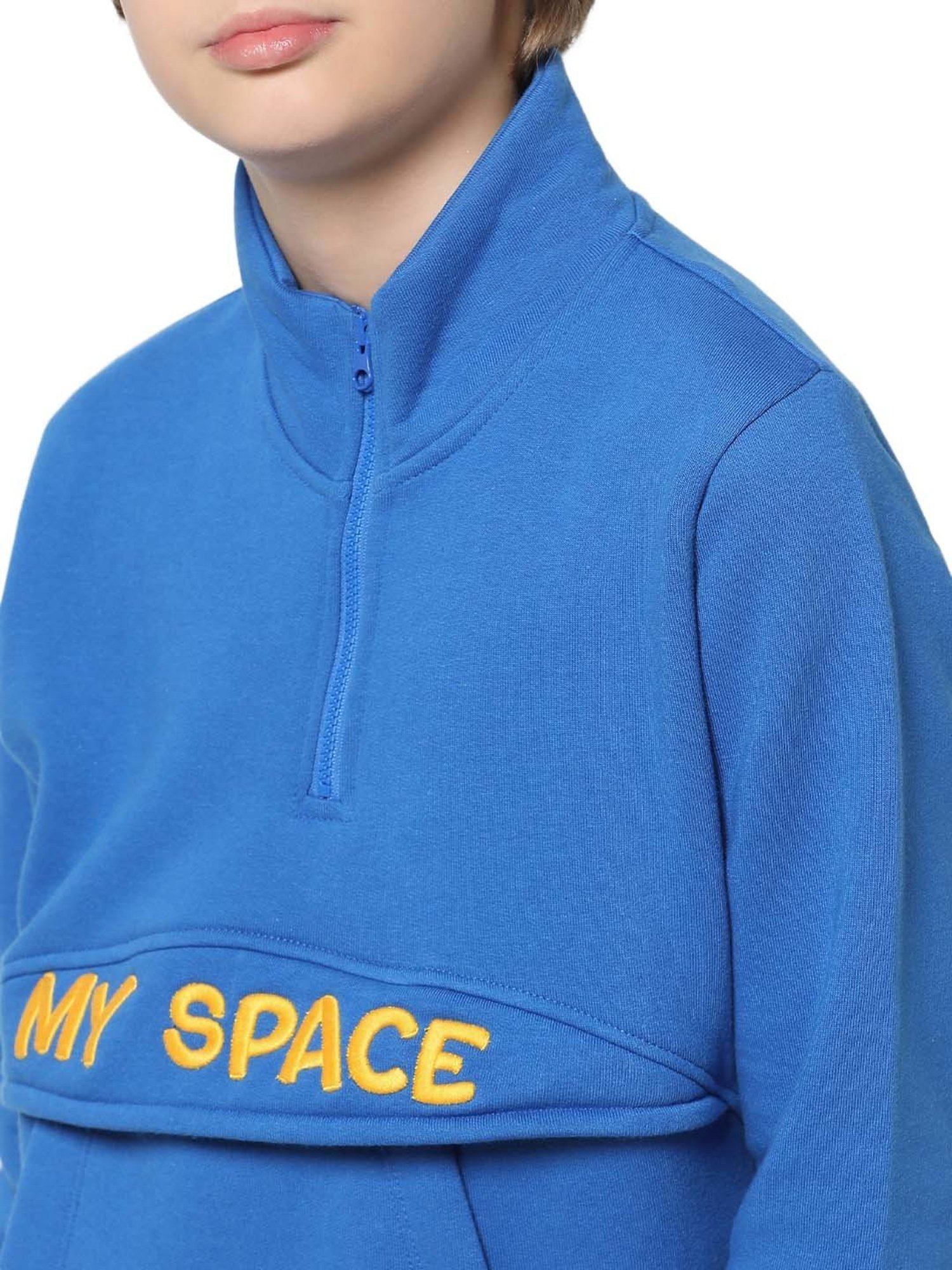 Jack & Jones Junior Blue Embroidered Full Sleeves Sweatshirt