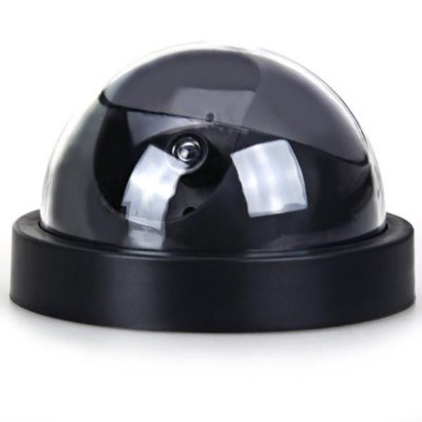 Fake Dummy Dome Security Camera with Flashing Red Light - Black