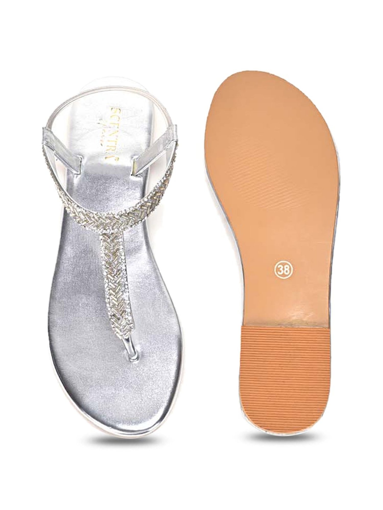Scentra Women's Silver T-Strap Sandals
