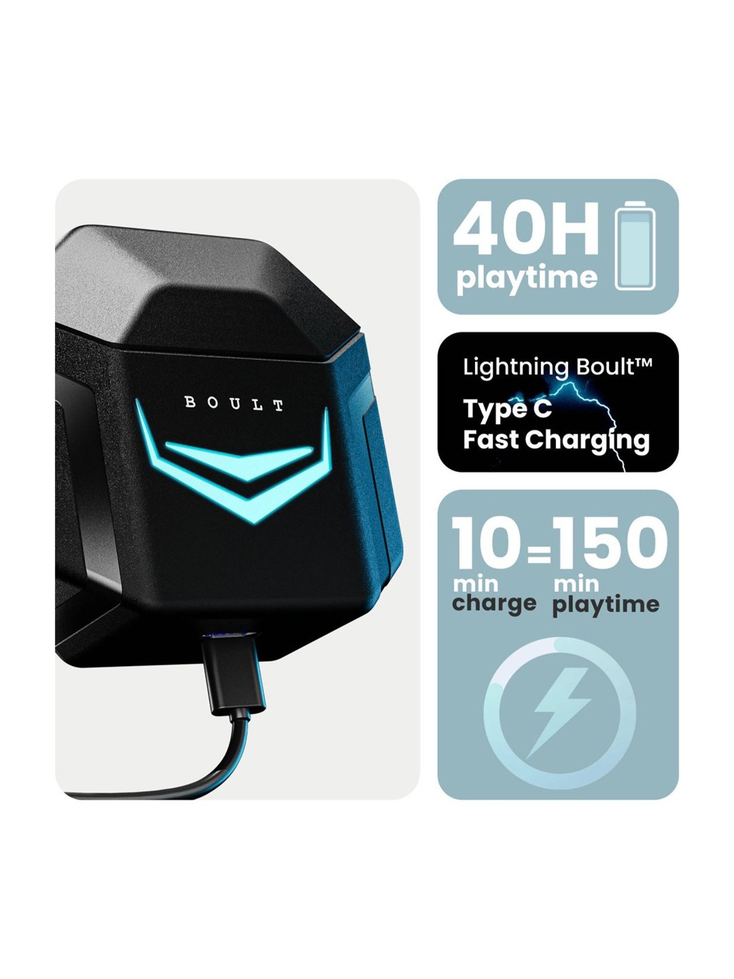 Boult Audio Ammo Interactive LED True Wireless Bluetooth Earbuds 40H Playtime (Black)