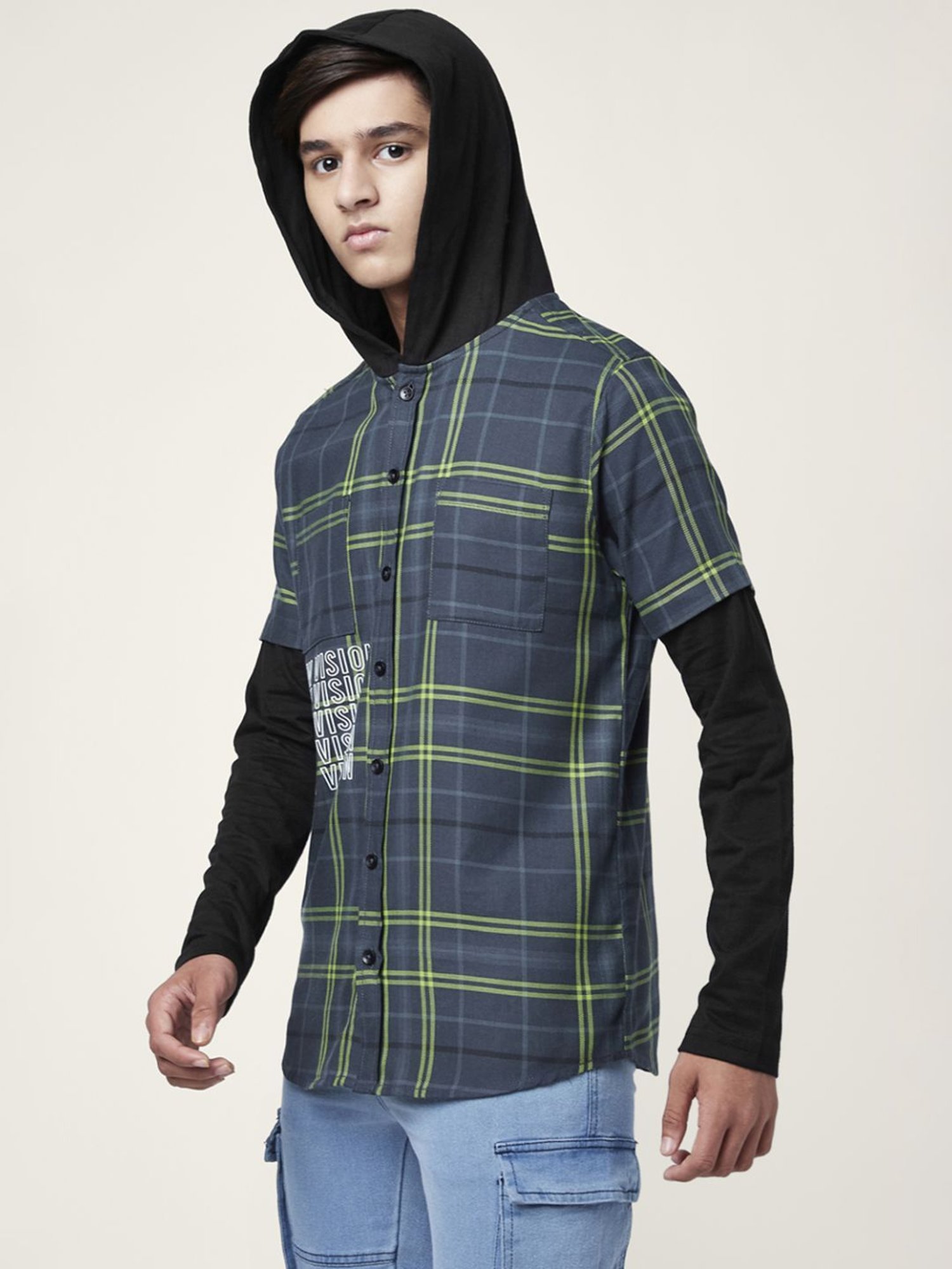 Coolsters by Pantaloons Kids Blue & Green Cotton Chequered Full Sleeves Shirt