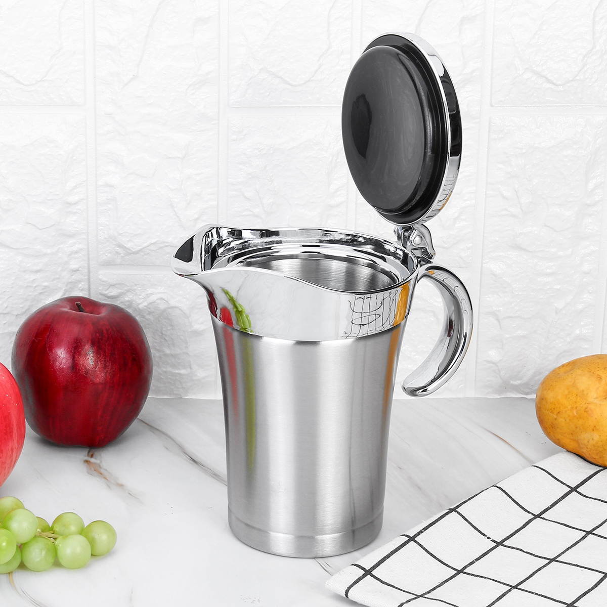 Stainless Steel Double Insulated Jug GravyThermal Sauce Kettle Kitchen Serving Storage Tableware Tool-500ml