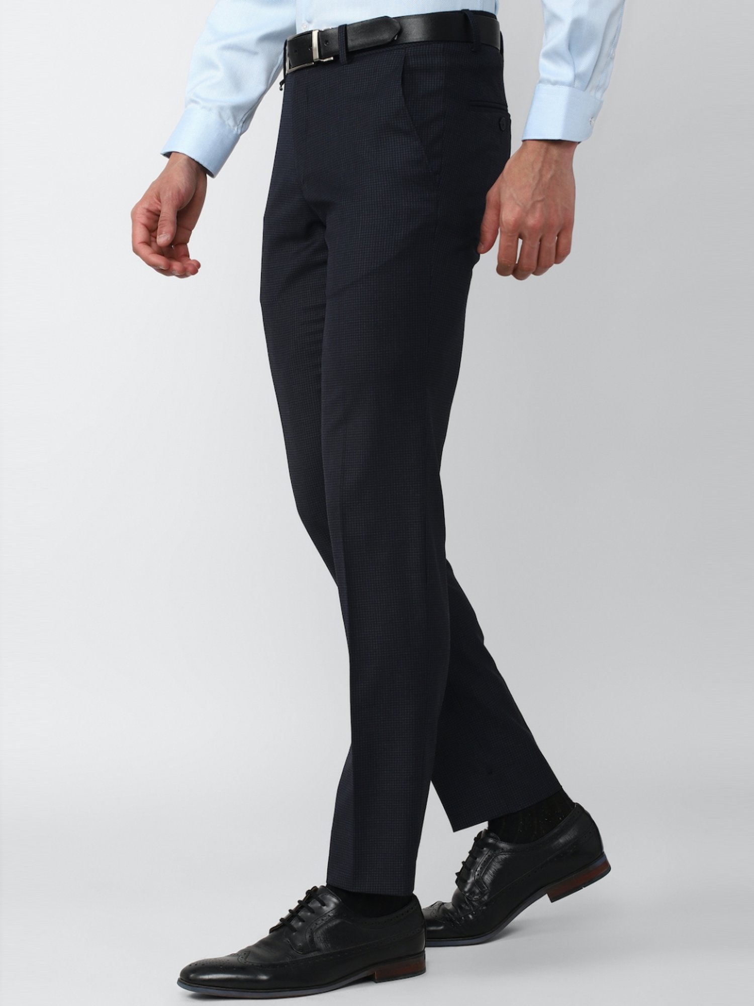 Van Heusen Navy Slim Fit Checks Trousers