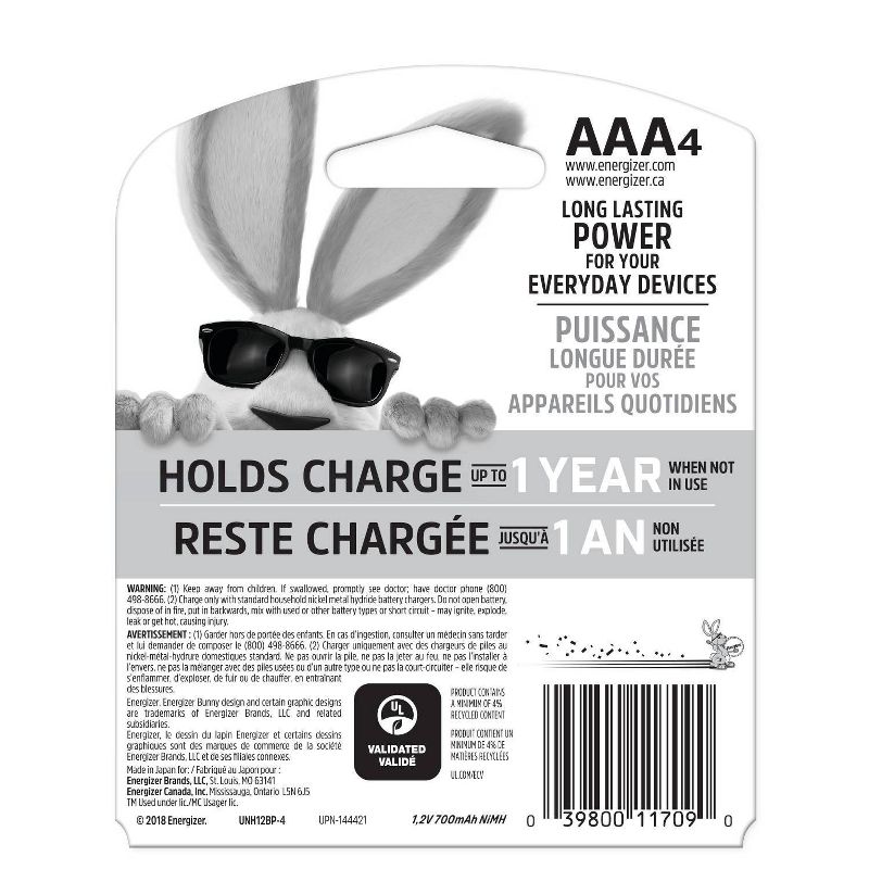 Energizer 4pk Recharge Universal Rechargeable AAA Batteries
