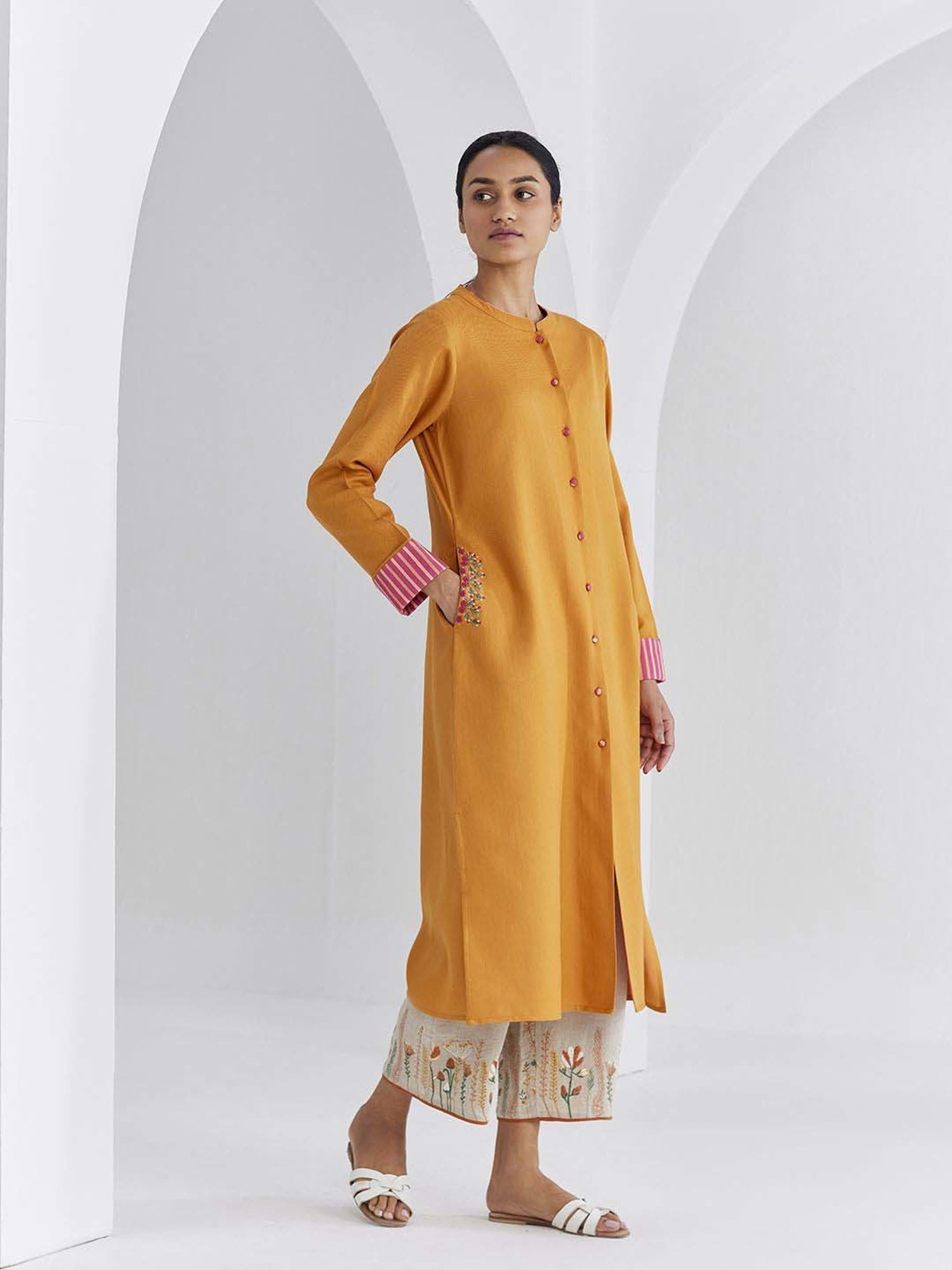 Ancestry Dark Yellow Embroidered Straight Kurta