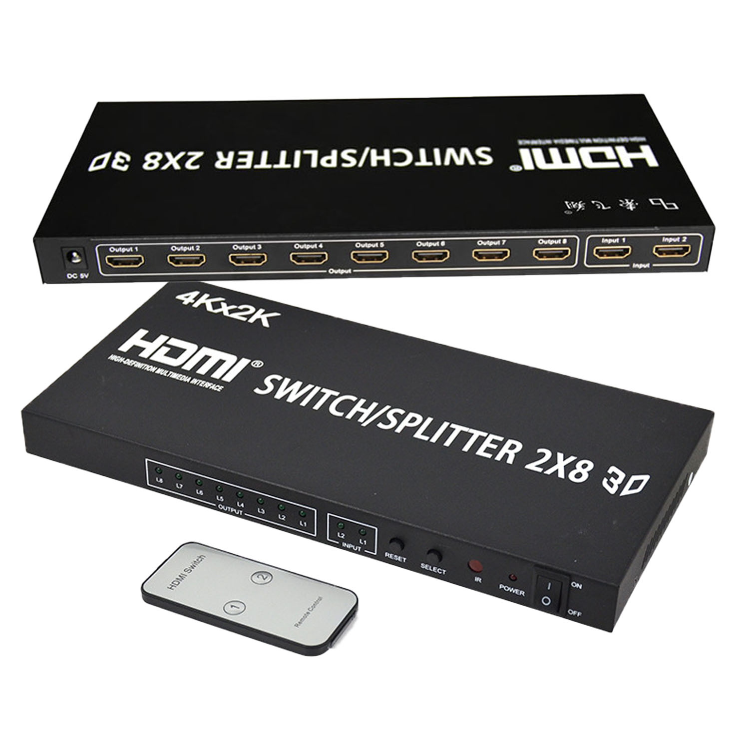 Gigbird 2*8 4K 60HZ HDMI Switch 2In 8 Out 1080P@60Hz 3D Video Formats HDMI Matrix Audio Video Converter,(with Remote Control and Charger)