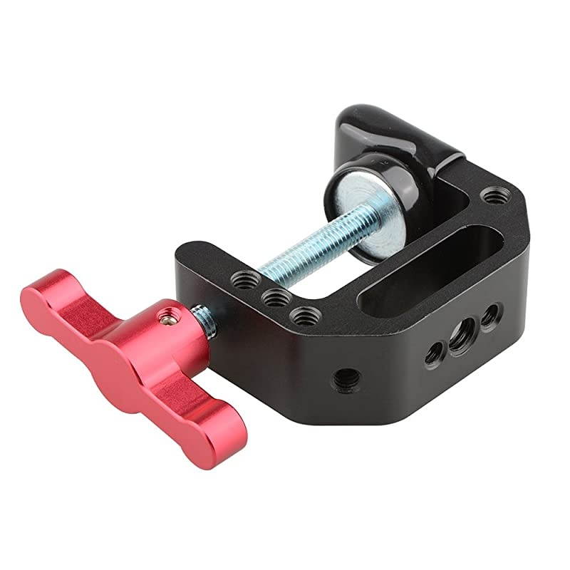 C-Clamp with 1/4 and 3/8 Thread Hole for Camera Monitor(Red T-Handle)