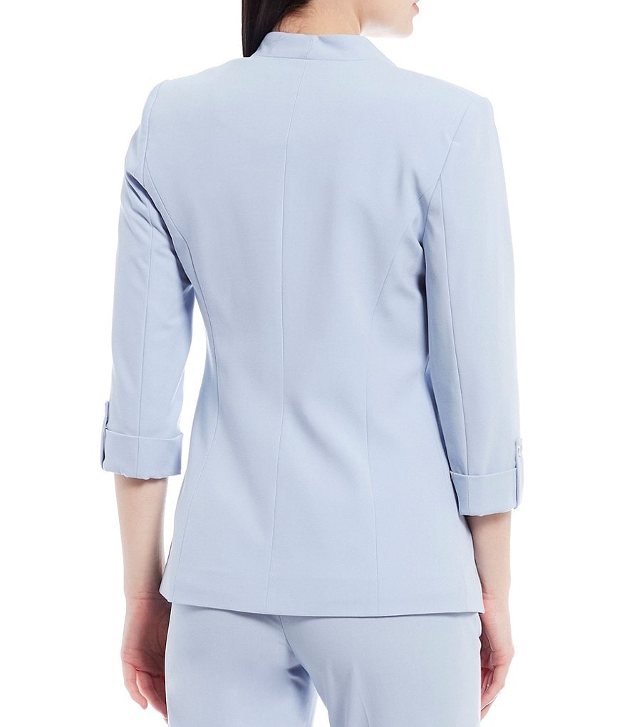 Calvin Klein Petite Size Lux Stretch Suiting Roll-Tab Sleeve Cut-Away Front Hem Open-Front Jacket