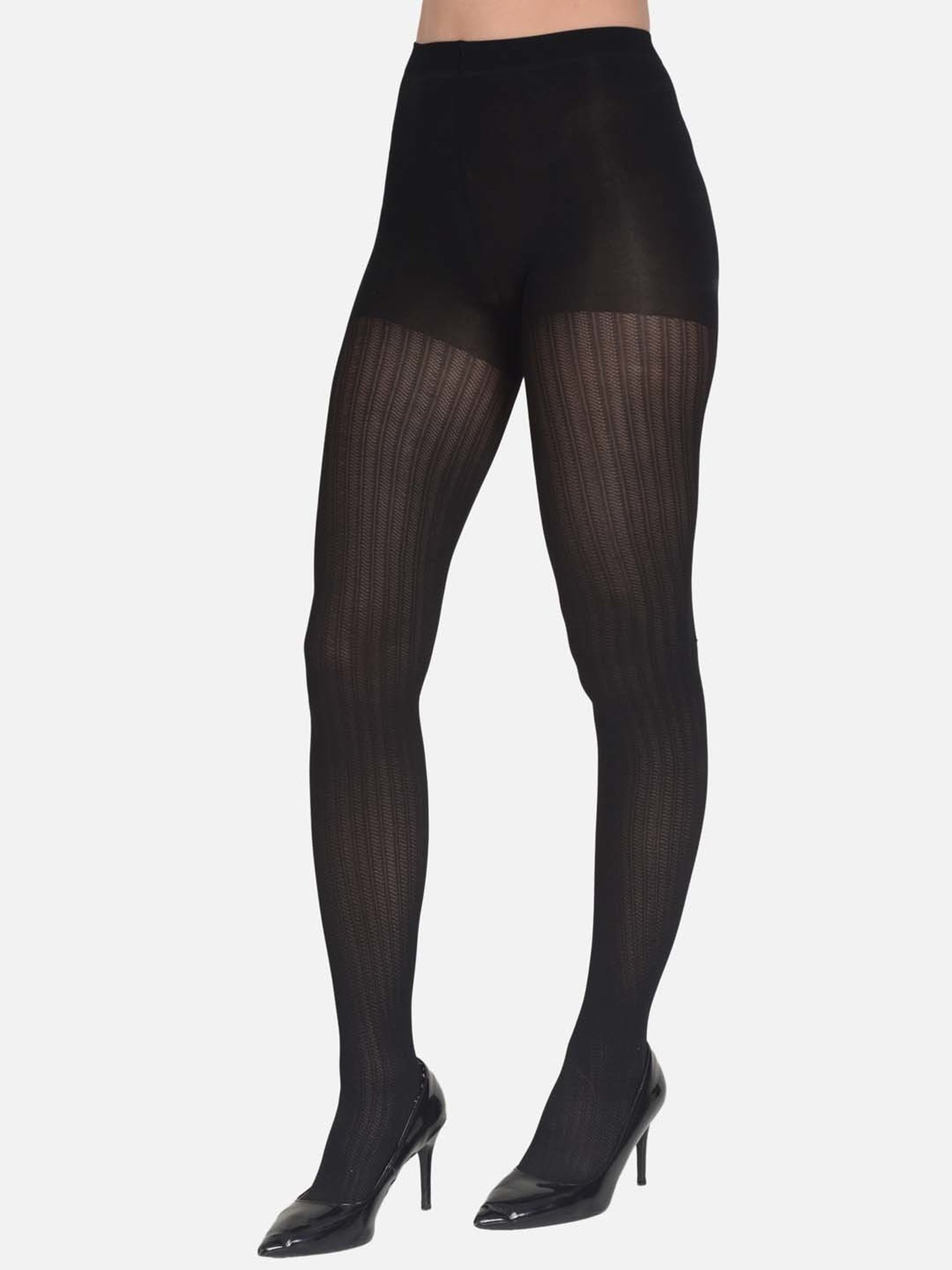 mod & shy Black Self Pattern Pantyhose Stockings