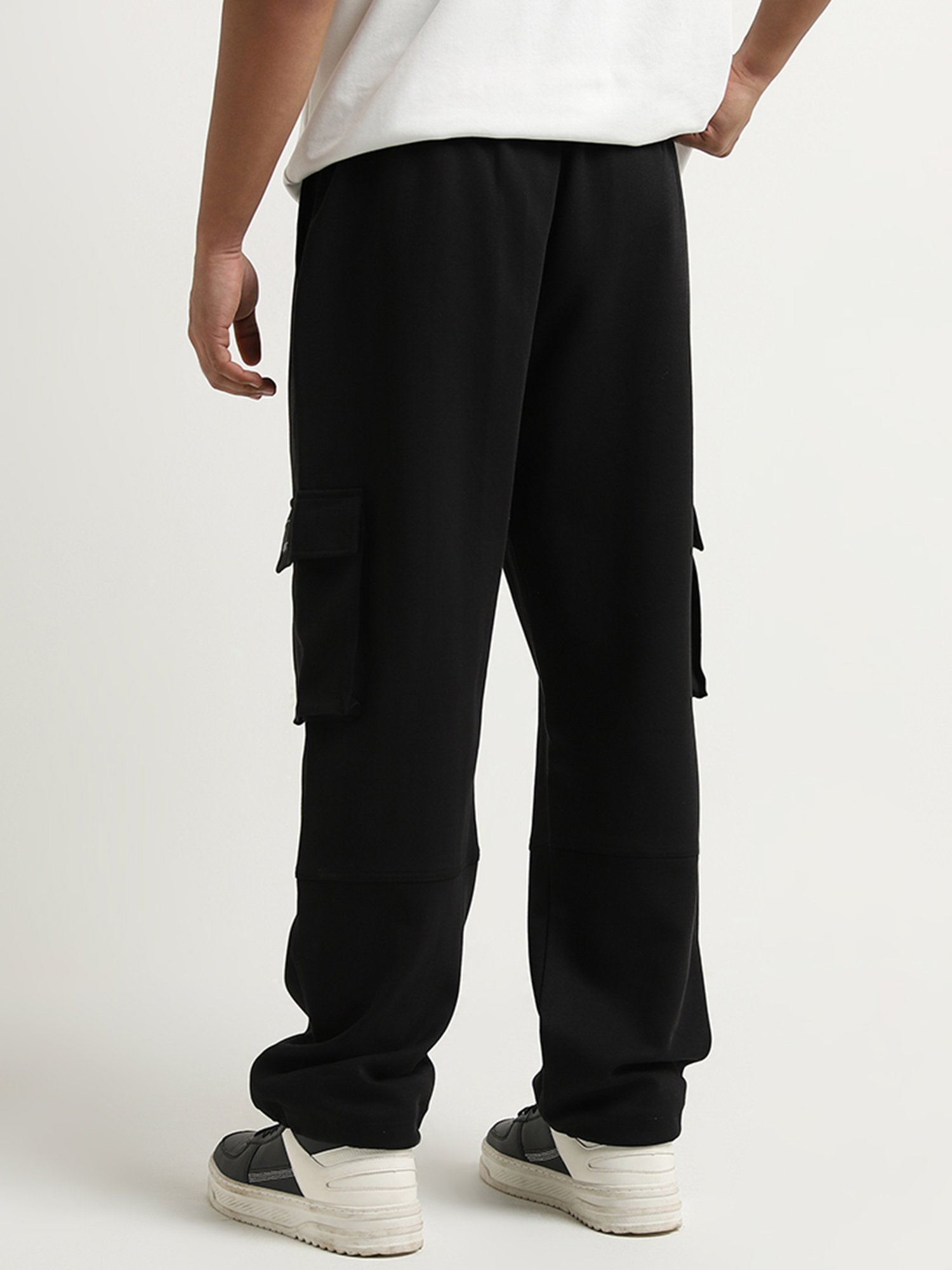 Studiofit by Westside Black Cargo-Style Mid-Rise Relaxed-Fit Pants