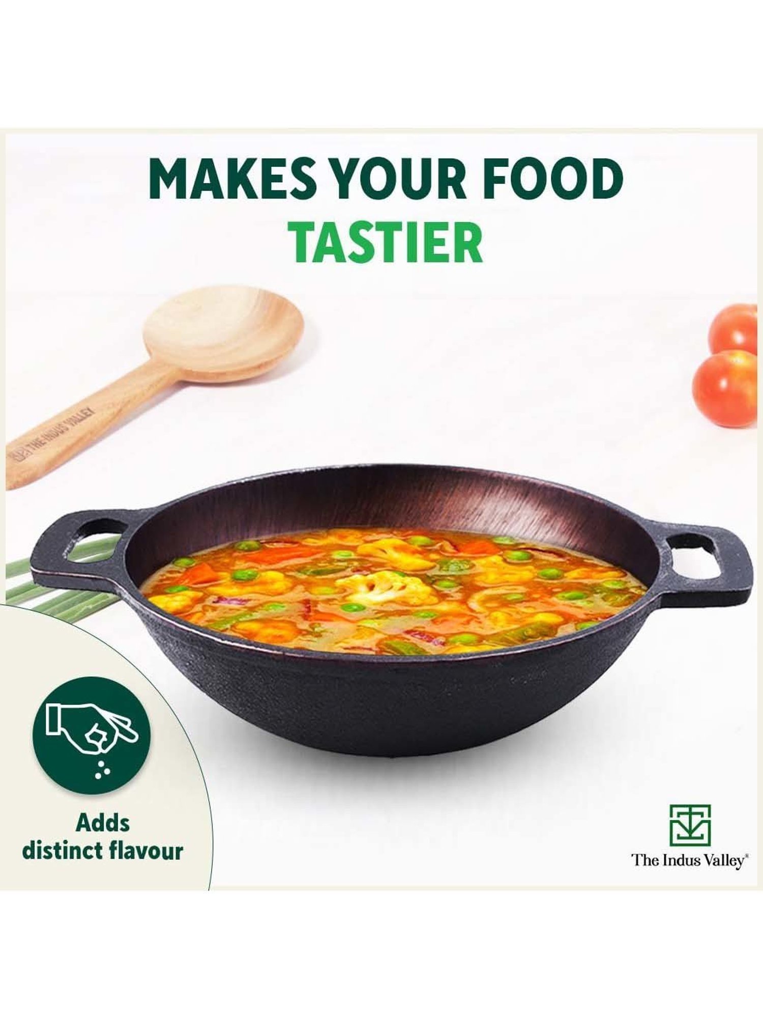 The Indus Valley Black Cast Iron 25.4 cm Super Smooth Kadhai (2.5 L)