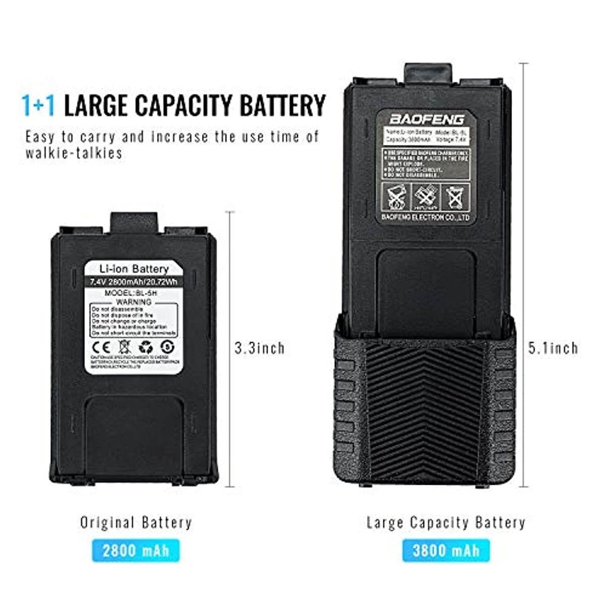 BaoFeng UV-5R Pro Dual Band Two Way Radio with one More 3800mAh Battery, Hand Mic, Acoustic Tube Surveillance Earphone, USB Programming Cable, NA-771 Antenna and SRH805S Antenna Radio