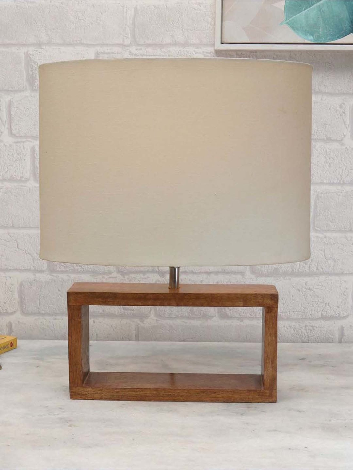 Homesake White & Brown Wood Bedside Desk Nightstand Table Lamp