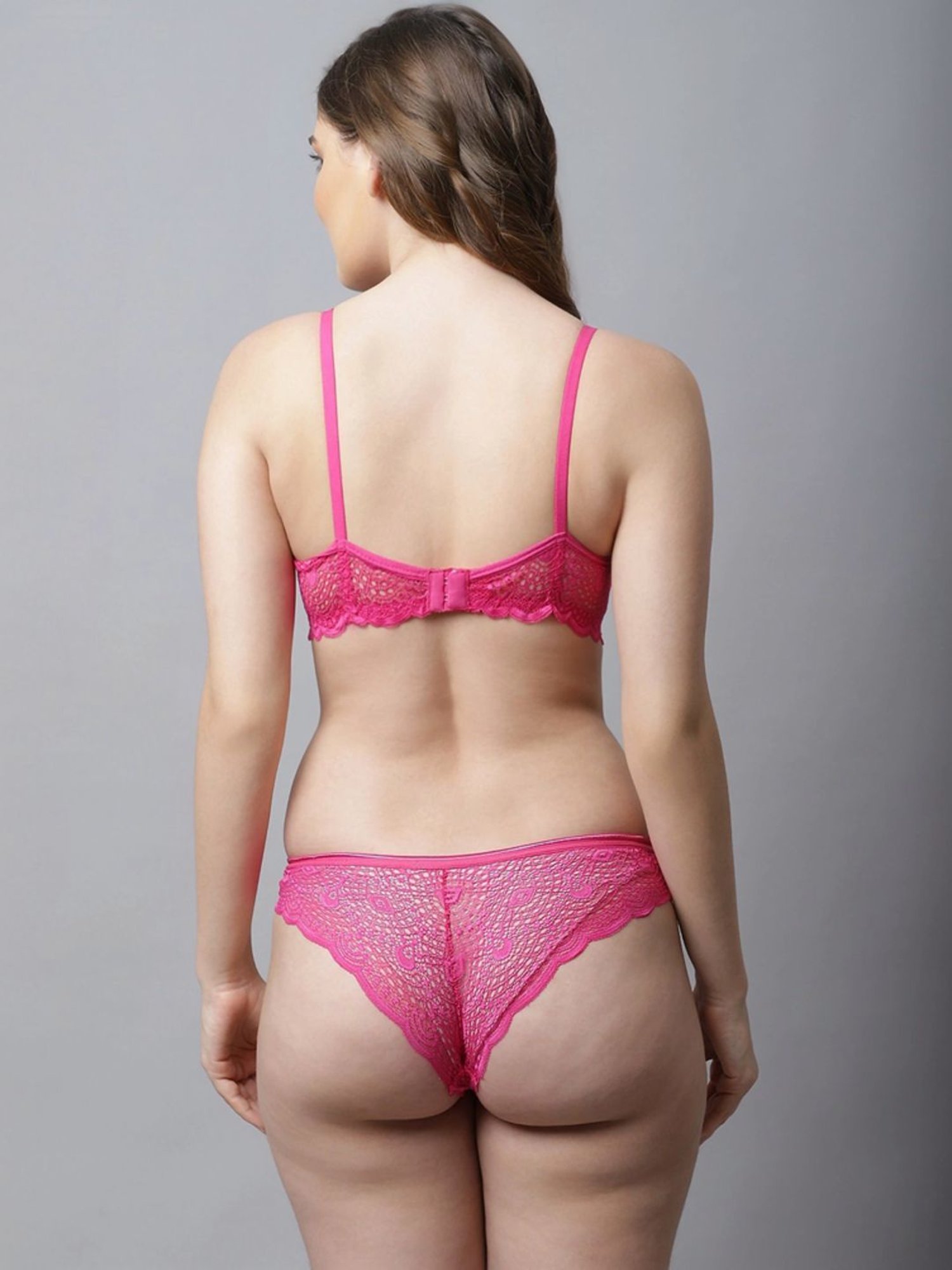 AROUSY Pink & Black Cotton Self Pattern Bra Panty Set - Pack Of 3